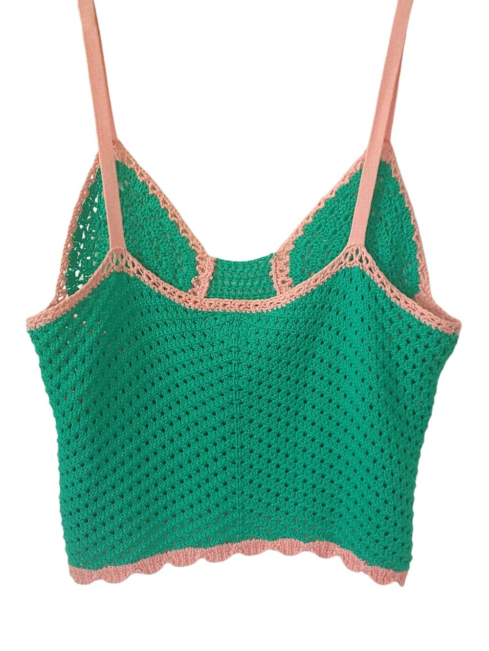 ASOS DESIGN Crochet Crop Top US 12 Pink Green Y2K Festival Boho Cami - Picture 4 of 13